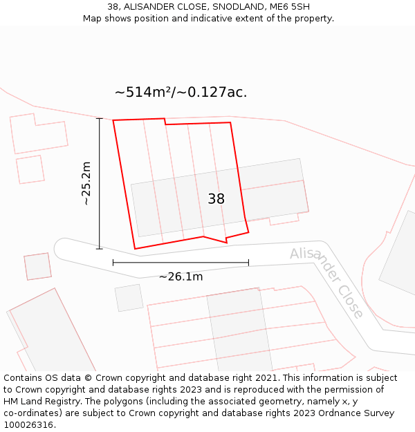 38, ALISANDER CLOSE, SNODLAND, ME6 5SH: Plot and title map