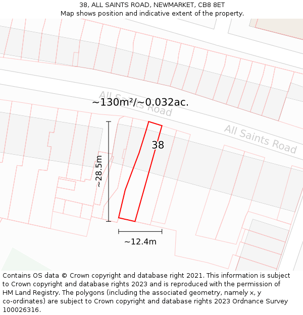 38, ALL SAINTS ROAD, NEWMARKET, CB8 8ET: Plot and title map