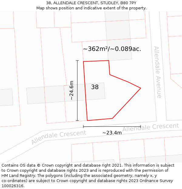 38, ALLENDALE CRESCENT, STUDLEY, B80 7PY: Plot and title map