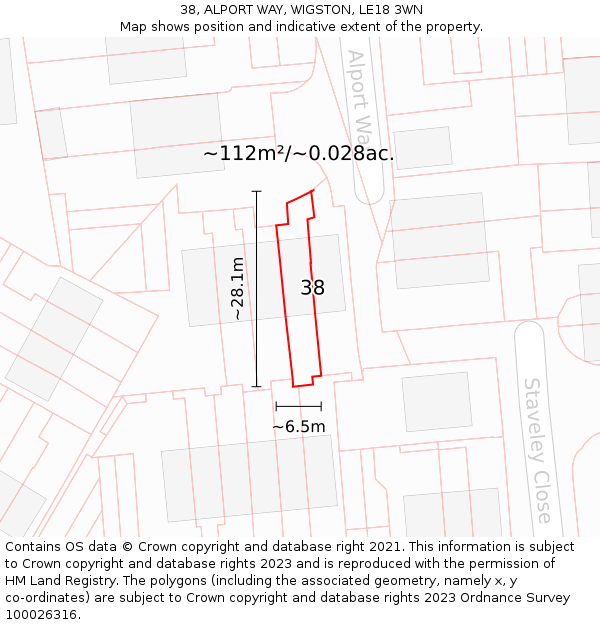 38, ALPORT WAY, WIGSTON, LE18 3WN: Plot and title map