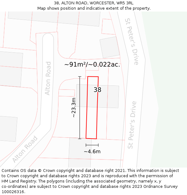 38, ALTON ROAD, WORCESTER, WR5 3RL: Plot and title map