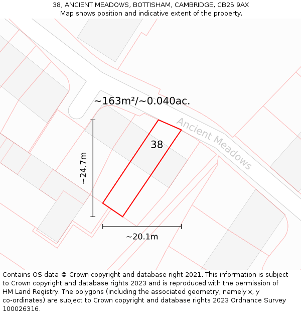 38, ANCIENT MEADOWS, BOTTISHAM, CAMBRIDGE, CB25 9AX: Plot and title map