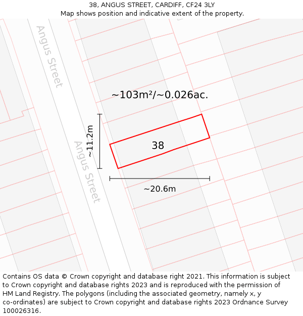 38, ANGUS STREET, CARDIFF, CF24 3LY: Plot and title map