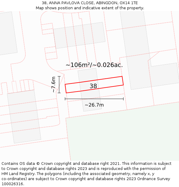38, ANNA PAVLOVA CLOSE, ABINGDON, OX14 1TE: Plot and title map