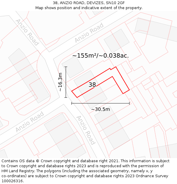 38, ANZIO ROAD, DEVIZES, SN10 2GF: Plot and title map