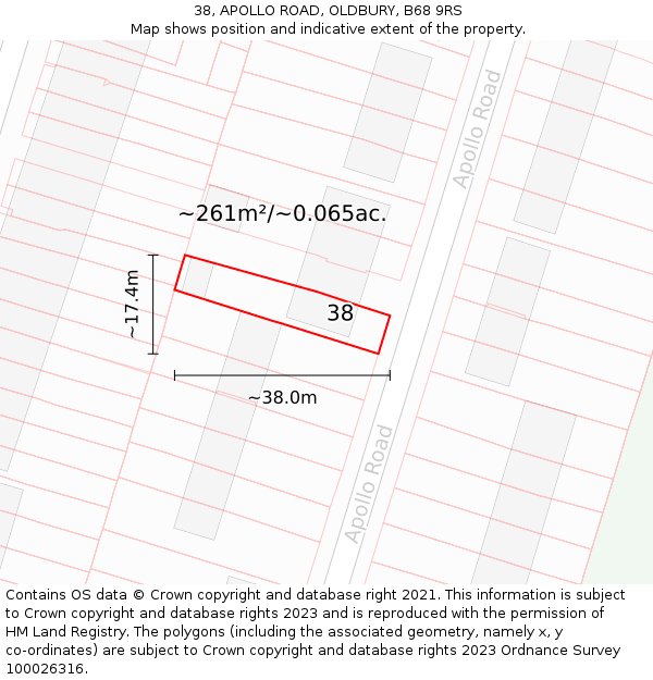 38, APOLLO ROAD, OLDBURY, B68 9RS: Plot and title map