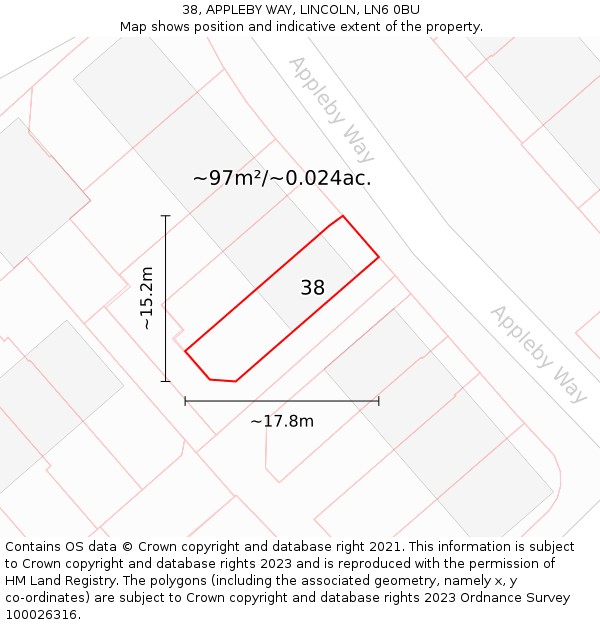 38, APPLEBY WAY, LINCOLN, LN6 0BU: Plot and title map