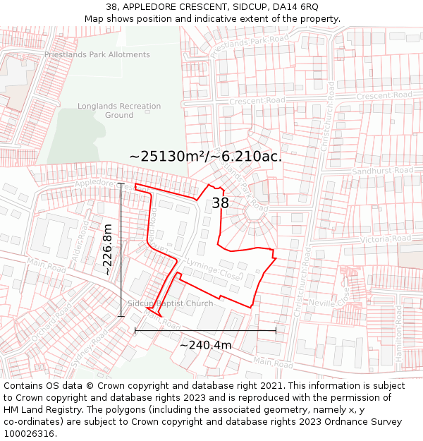 38, APPLEDORE CRESCENT, SIDCUP, DA14 6RQ: Plot and title map