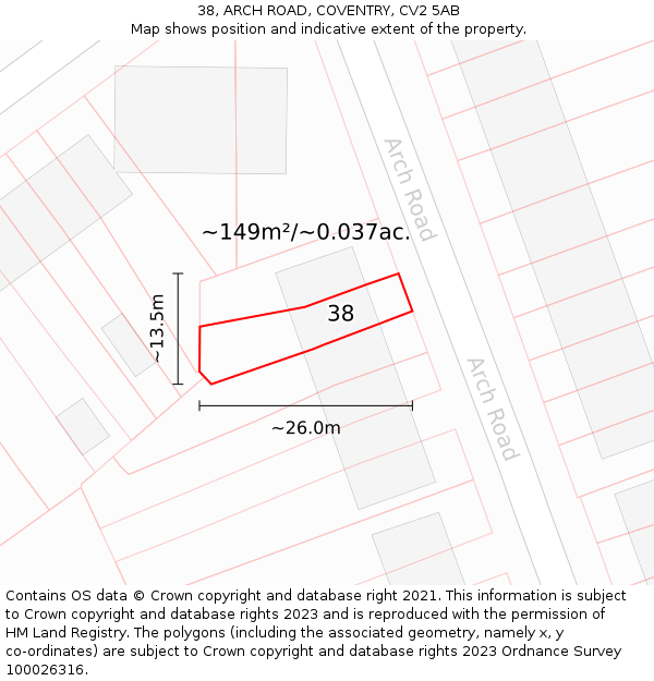38, ARCH ROAD, COVENTRY, CV2 5AB: Plot and title map