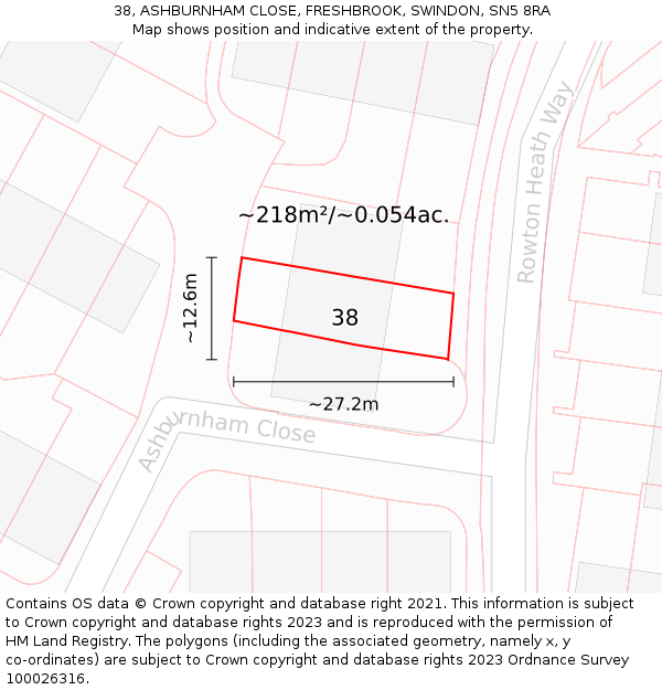 38, ASHBURNHAM CLOSE, FRESHBROOK, SWINDON, SN5 8RA: Plot and title map