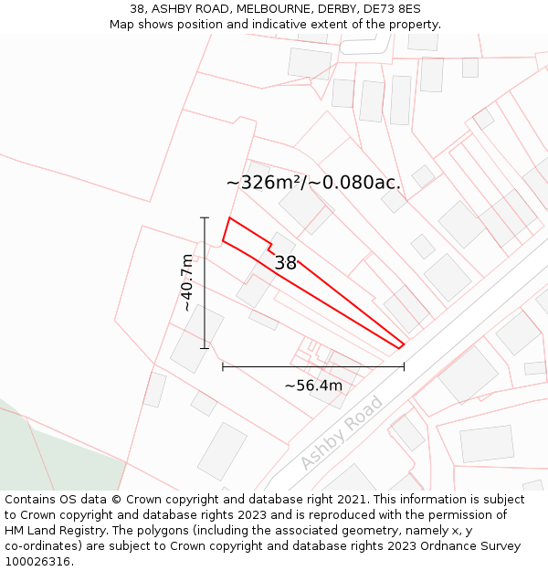 38, ASHBY ROAD, MELBOURNE, DERBY, DE73 8ES: Plot and title map