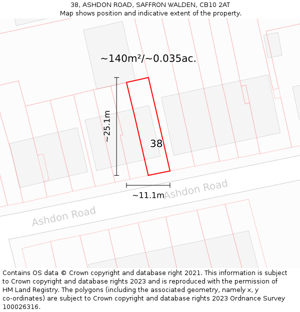 38, ASHDON ROAD, SAFFRON WALDEN, CB10 2AT: Plot and title map