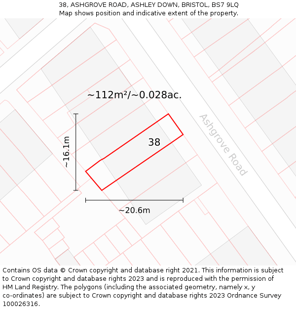 38, ASHGROVE ROAD, ASHLEY DOWN, BRISTOL, BS7 9LQ: Plot and title map