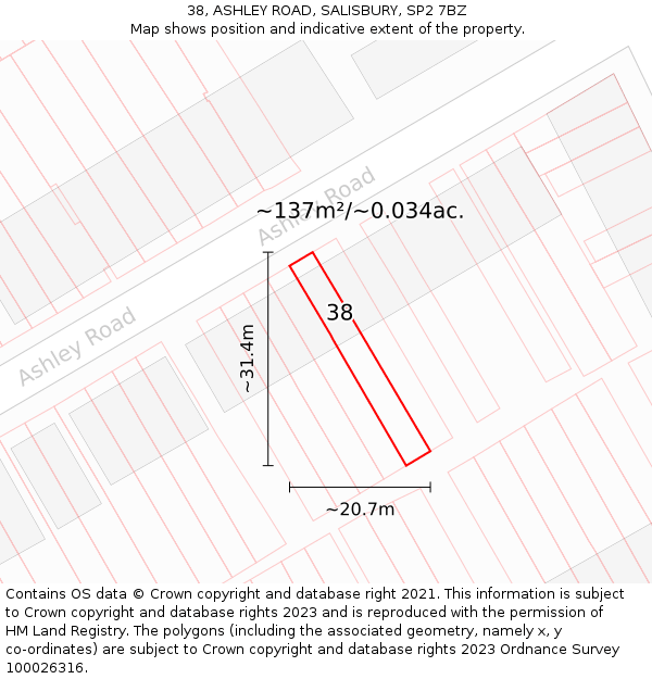 38, ASHLEY ROAD, SALISBURY, SP2 7BZ: Plot and title map
