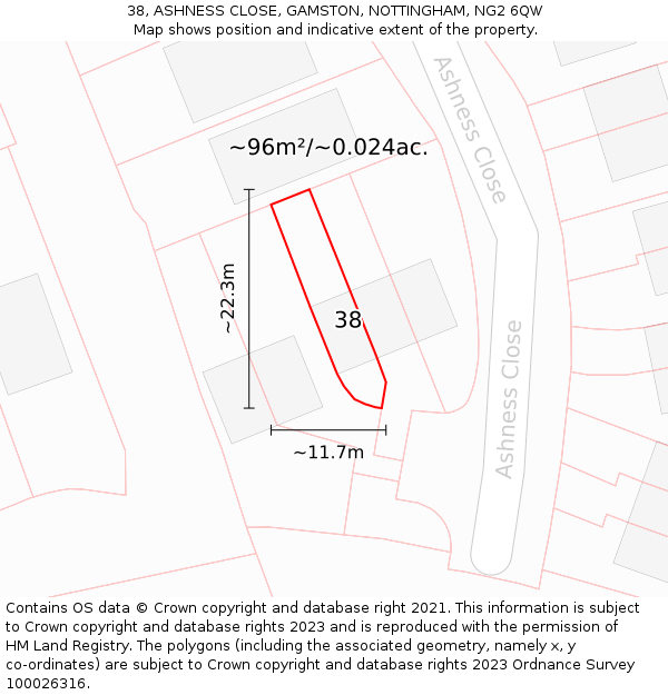 38, ASHNESS CLOSE, GAMSTON, NOTTINGHAM, NG2 6QW: Plot and title map