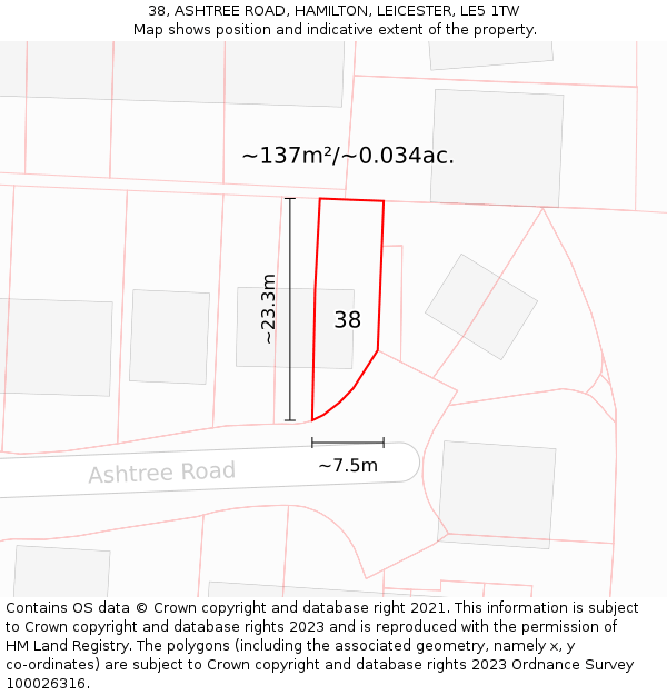 38, ASHTREE ROAD, HAMILTON, LEICESTER, LE5 1TW: Plot and title map