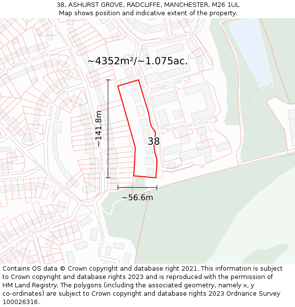 38, ASHURST GROVE, RADCLIFFE, MANCHESTER, M26 1UL: Plot and title map