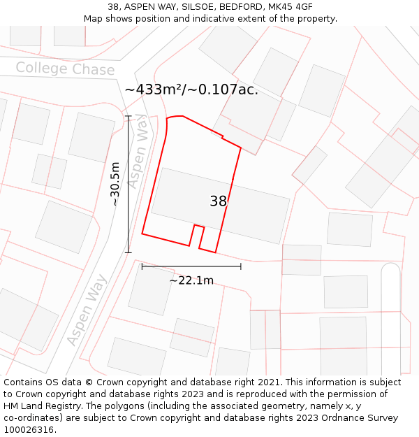 38, ASPEN WAY, SILSOE, BEDFORD, MK45 4GF: Plot and title map