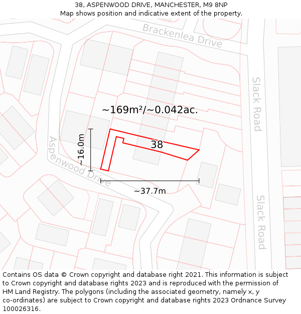 38, ASPENWOOD DRIVE, MANCHESTER, M9 8NP: Plot and title map