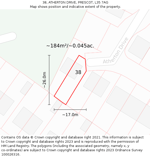 38, ATHERTON DRIVE, PRESCOT, L35 7AG: Plot and title map