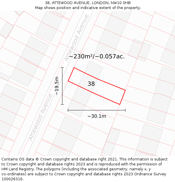 38, ATTEWOOD AVENUE, LONDON, NW10 0HB: Plot and title map