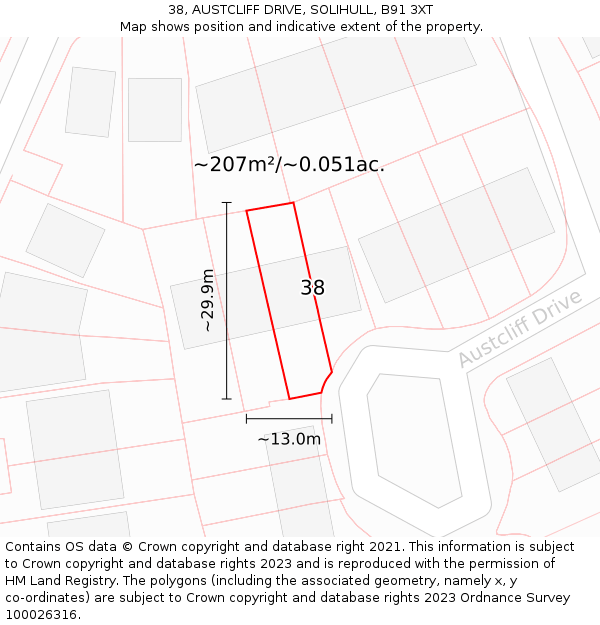 38, AUSTCLIFF DRIVE, SOLIHULL, B91 3XT: Plot and title map