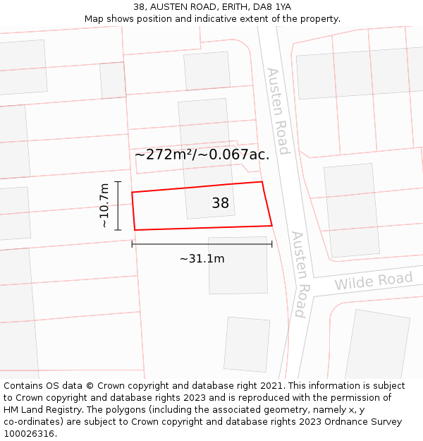 38, AUSTEN ROAD, ERITH, DA8 1YA: Plot and title map