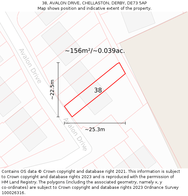 38, AVALON DRIVE, CHELLASTON, DERBY, DE73 5AP: Plot and title map