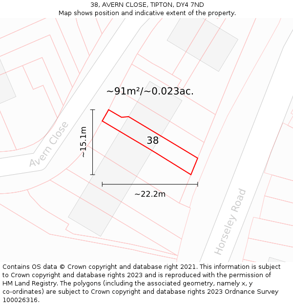 38, AVERN CLOSE, TIPTON, DY4 7ND: Plot and title map