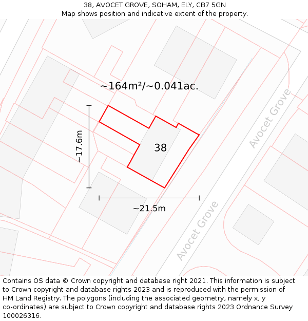 38, AVOCET GROVE, SOHAM, ELY, CB7 5GN: Plot and title map