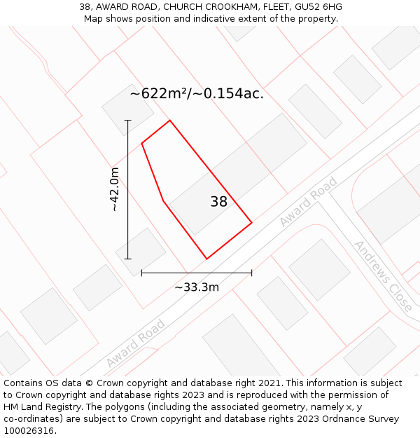 38, AWARD ROAD, CHURCH CROOKHAM, FLEET, GU52 6HG: Plot and title map