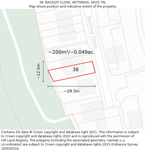 38, BACKLEY CLOSE, KETTERING, NN15 7RL: Plot and title map