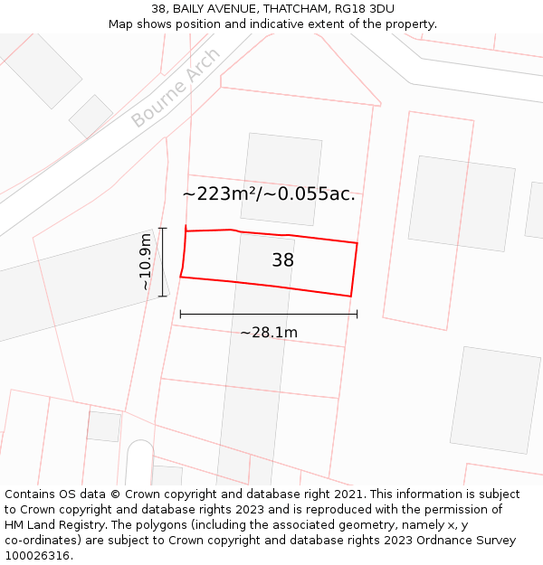 38, BAILY AVENUE, THATCHAM, RG18 3DU: Plot and title map