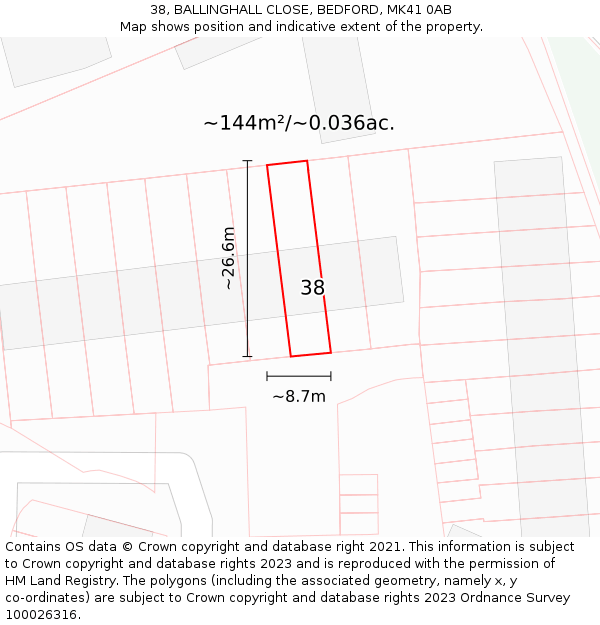 38, BALLINGHALL CLOSE, BEDFORD, MK41 0AB: Plot and title map