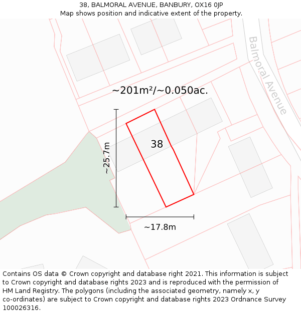 38, BALMORAL AVENUE, BANBURY, OX16 0JP: Plot and title map