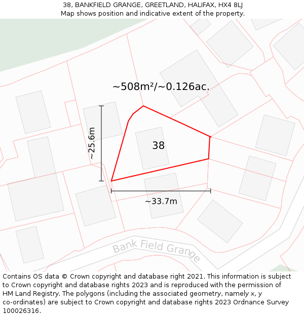 38, BANKFIELD GRANGE, GREETLAND, HALIFAX, HX4 8LJ: Plot and title map