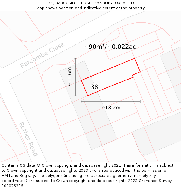 38, BARCOMBE CLOSE, BANBURY, OX16 1FD: Plot and title map