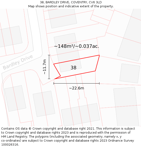 38, BARDLEY DRIVE, COVENTRY, CV6 3LD: Plot and title map