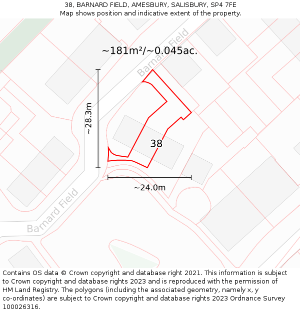 38, BARNARD FIELD, AMESBURY, SALISBURY, SP4 7FE: Plot and title map
