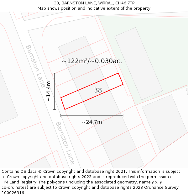 38, BARNSTON LANE, WIRRAL, CH46 7TP: Plot and title map