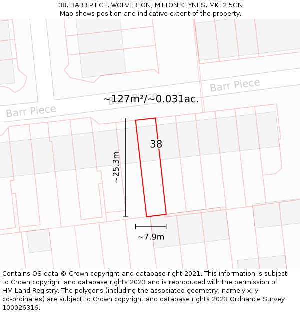 38, BARR PIECE, WOLVERTON, MILTON KEYNES, MK12 5GN: Plot and title map
