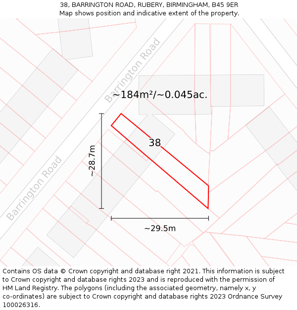 38, BARRINGTON ROAD, RUBERY, BIRMINGHAM, B45 9ER: Plot and title map