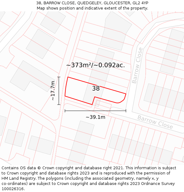 38, BARROW CLOSE, QUEDGELEY, GLOUCESTER, GL2 4YP: Plot and title map
