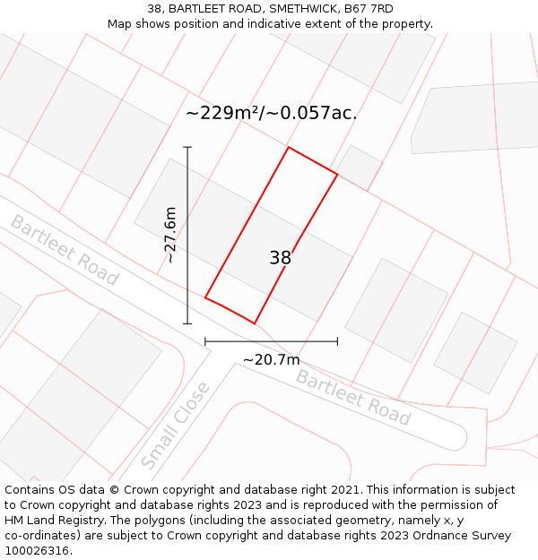 38, BARTLEET ROAD, SMETHWICK, B67 7RD: Plot and title map