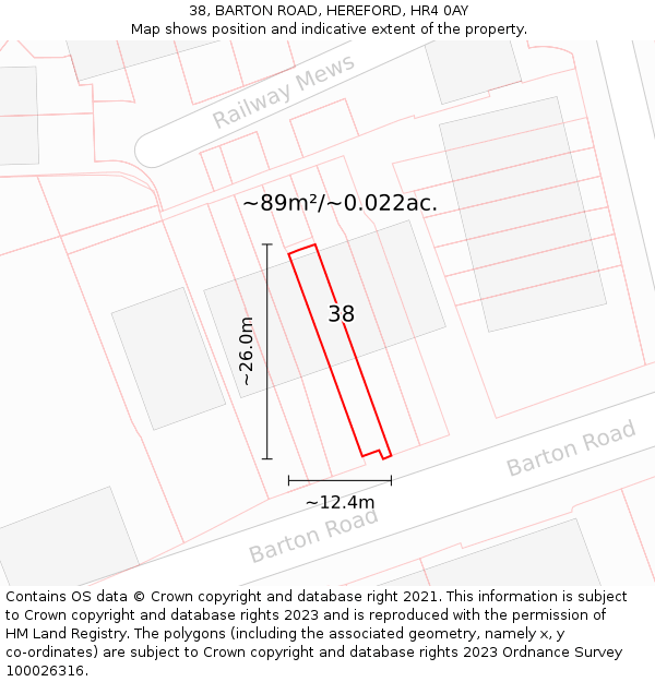 38, BARTON ROAD, HEREFORD, HR4 0AY: Plot and title map