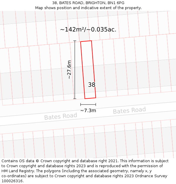 38, BATES ROAD, BRIGHTON, BN1 6PG: Plot and title map