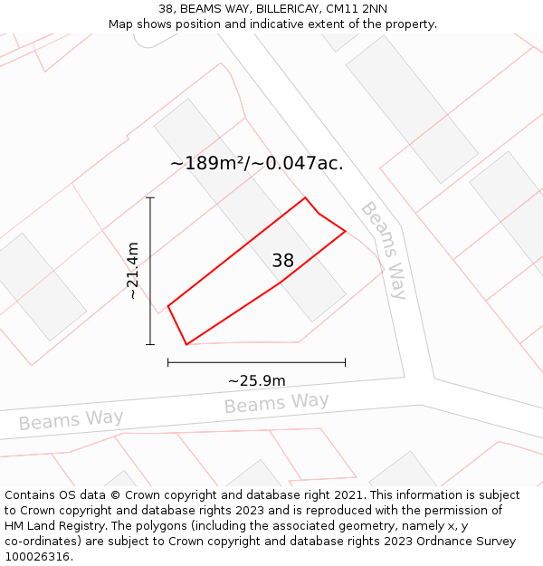 38, BEAMS WAY, BILLERICAY, CM11 2NN: Plot and title map