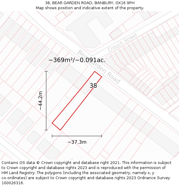 38, BEAR GARDEN ROAD, BANBURY, OX16 9PH: Plot and title map