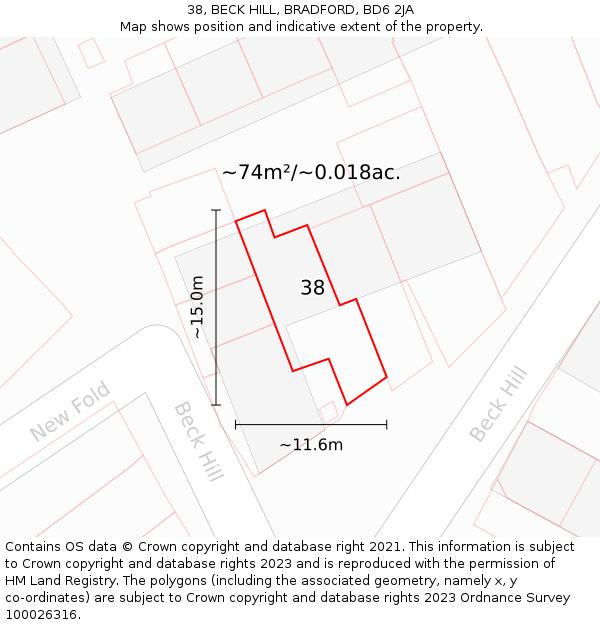 38, BECK HILL, BRADFORD, BD6 2JA: Plot and title map
