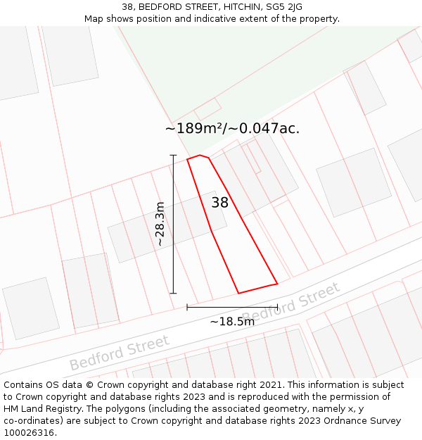 38, BEDFORD STREET, HITCHIN, SG5 2JG: Plot and title map